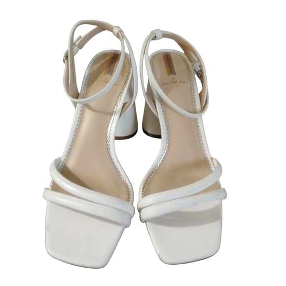 Sam Edelman + Anthropologie Kia Round Block Heels Cream Leather Sandal Heel Sz 8 - Picture 4 of 12